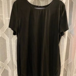 Olivaceous L black faux suede shortsleeve shirt with side slits.